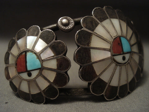 Earlier 1900's Vintage Zuni Turquoise 'Special Shell' Silver Bracelet