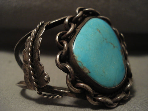 Museum Vintage Navajo #8 Turquoise Silver Coil Bracelet Old
