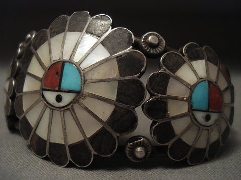 Earlier 1900's Vintage Zuni Turquoise 'Special Shell' Silver Bracelet