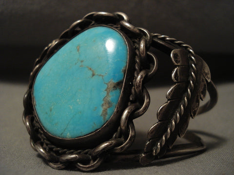 Museum Vintage Navajo #8 Turquoise Silver Coil Bracelet Old