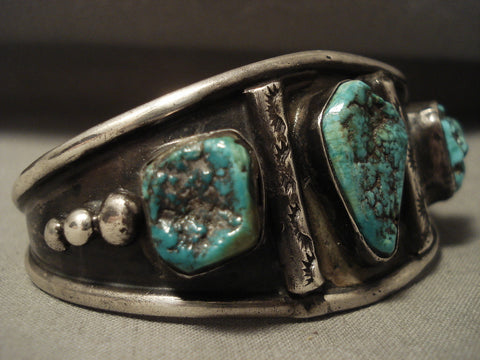 Very Rare Vintage Navajo 'Green Deposit Old Kingman Turquoise' Silver Bracelet