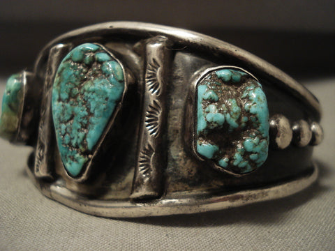 Very Rare Vintage Navajo 'Green Deposit Old Kingman Turquoise' Silver Bracelet