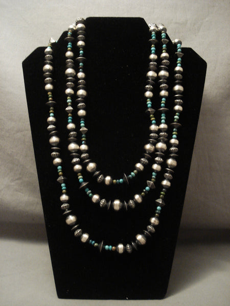 Fabulous Vintage Navajo 'Wrap Around' Sterling Silver Turquoise Necklace