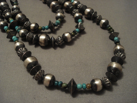 Fabulous Vintage Navajo 'Wrap Around' Sterling Silver Turquoise Necklace