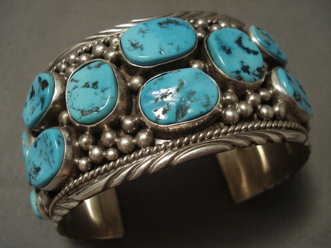 123 Gram Wide Naturtal Turquoise Vintage Navajo Silver Bracelet Old