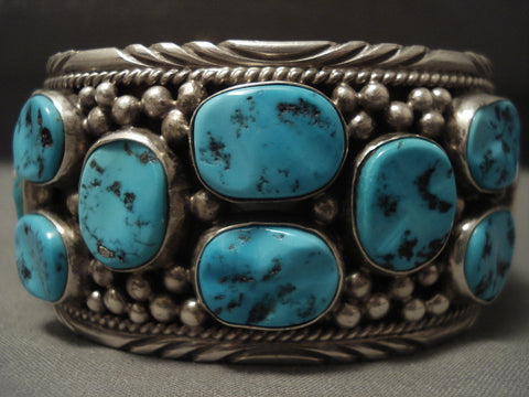 123 Gram Wide Naturtal Turquoise Vintage Navajo Silver Bracelet Old