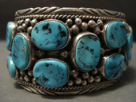 123 Gram Wide Naturtal Turquoise Vintage Navajo Silver Bracelet Old