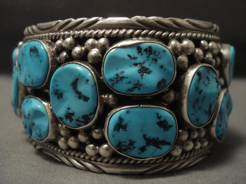 123 Gram Wide Naturtal Turquoise Vintage Navajo Silver Bracelet Old