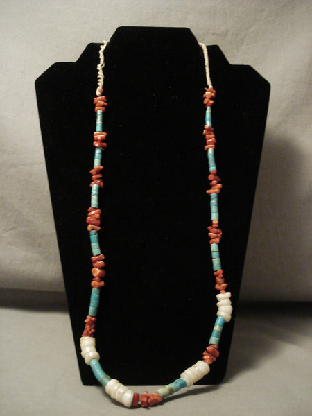 Early 1900's Vintage Santo Domingo/ Navajo Coral Turquoise Shell Necklace