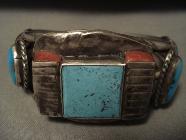 Advanced Coral Silver Works Vintage Navajo 'Squared Turquoise' Silver Bracelet