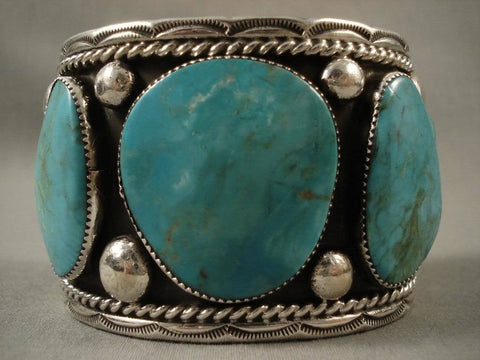 One Of The Largest Vintage Royston Turquoise Silver Bracelet