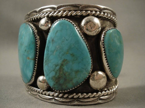 One Of The Largest Vintage Royston Turquoise Silver Bracelet