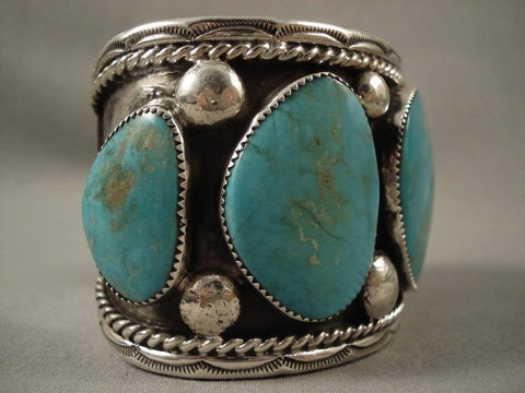 One Of The Largest Vintage Royston Turquoise Silver Bracelet