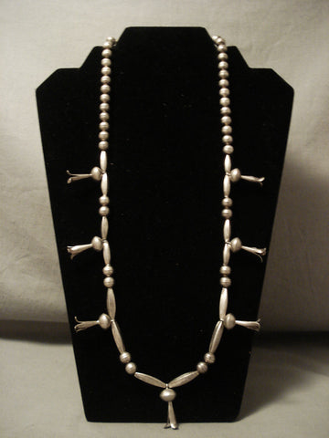 Early 1900;s Vintage Navajo Hand Pounded Silver Squash Necklace Old