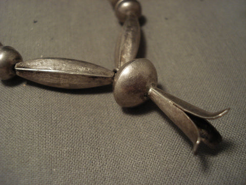 Early 1900;s Vintage Navajo Hand Pounded Silver Squash Necklace Old