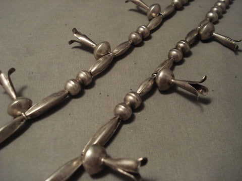 Early 1900;s Vintage Navajo Hand Pounded Silver Squash Necklace Old