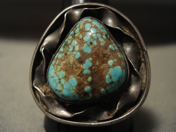 One Of The Finest Vintage Navajo #8 Turquoise Silver Ring Old