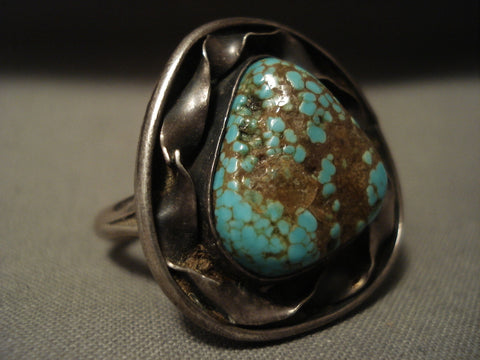 One Of The Finest Vintage Navajo #8 Turquoise Silver Ring Old