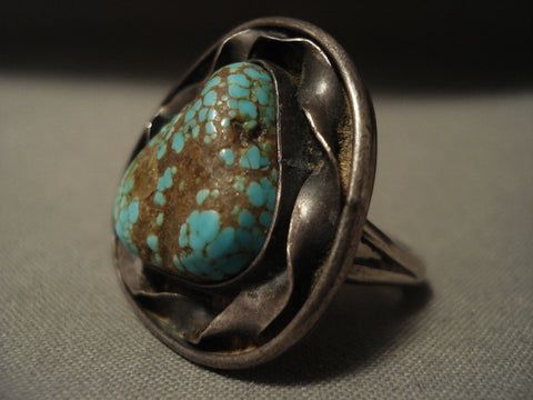 One Of The Finest Vintage Navajo #8 Turquoise Silver Ring Old