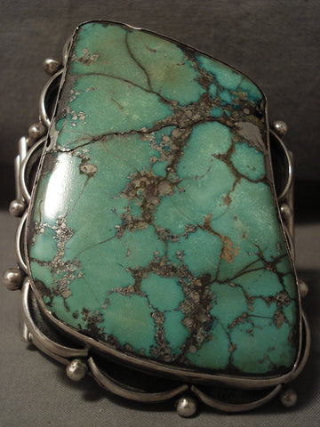 242 Grams Absolutely Immense Vintage Navajo Green Turquoise Silver Bracelet