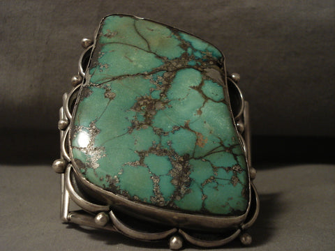 242 Grams Absolutely Immense Vintage Navajo Green Turquoise Silver Bracelet