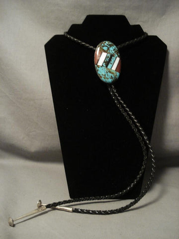 Huge Vintage Navajo Number 8 Turquoise Silver Bolo Tie