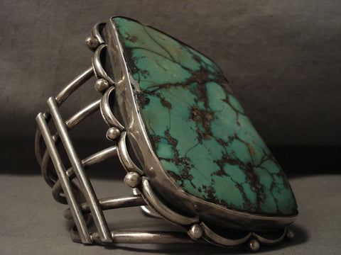 242 Grams Absolutely Immense Vintage Navajo Green Turquoise Silver Bracelet