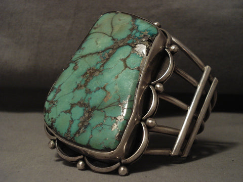 242 Grams Absolutely Immense Vintage Navajo Green Turquoise Silver Bracelet