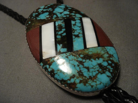 Huge Vintage Navajo Number 8 Turquoise Silver Bolo Tie