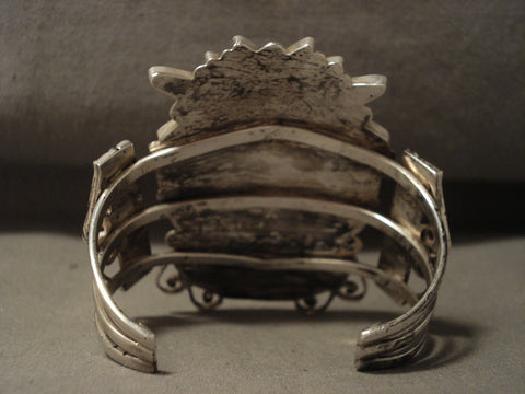 Opulent Zuni Huge Kachina Turquoise Coral Silver Bracelet