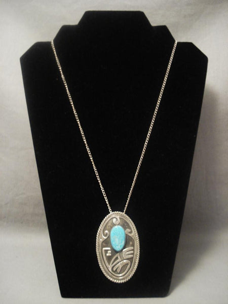 Museum Vintage Navajo Geometric Easter Blue Turquoise Silver Necklace