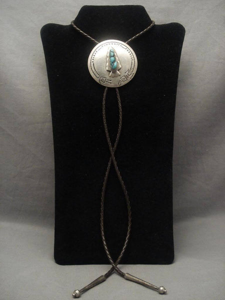 Historical Vintage Navajo Community College Turquoise Silver Bolo Tie