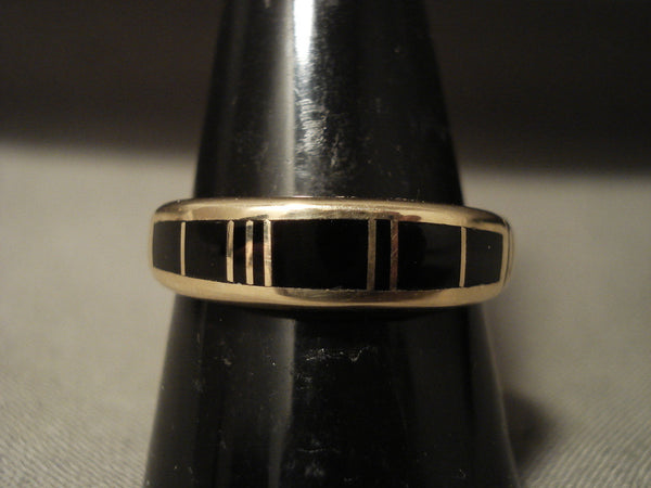 Solid 14k Gold Vintage Navajo Black Onyx Ring Old