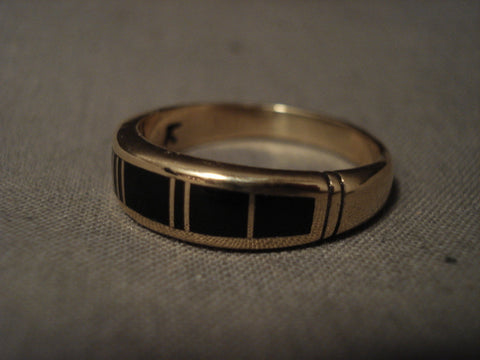 Solid 14k Gold Vintage Navajo Black Onyx Ring Old