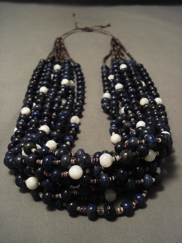 Very Rare Modernistic Navajo 'Rounded Lapis' Pearl Necklace