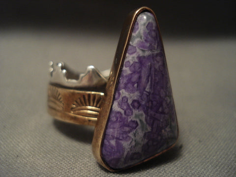 Fabulous Vintage Navajo Cahroite Gold Silver Ring