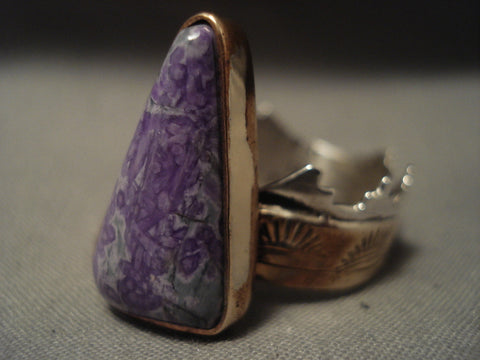 Fabulous Vintage Navajo Cahroite Gold Silver Ring