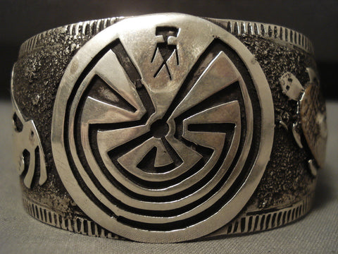 Huge Vintga Enavajo/ Hopi Silver Turtle Kokopelli Silver Bracelet