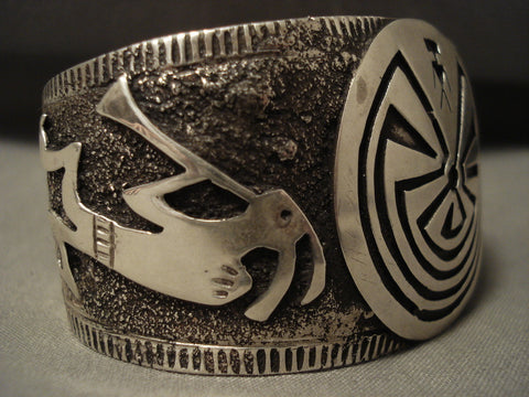 Huge Vintga Enavajo/ Hopi Silver Turtle Kokopelli Silver Bracelet