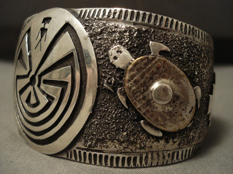 Huge Vintga Enavajo/ Hopi Silver Turtle Kokopelli Silver Bracelet