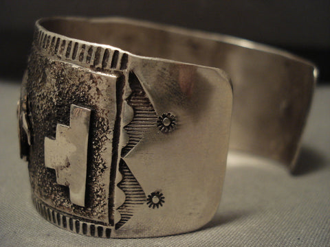Huge Vintga Enavajo/ Hopi Silver Turtle Kokopelli Silver Bracelet