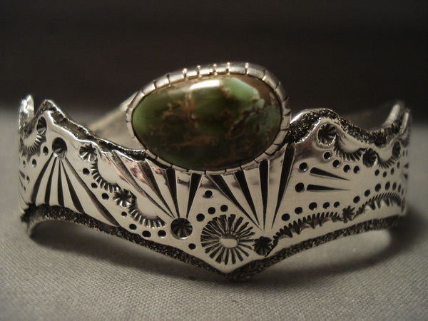 Important Vintage Navajo David Tune 'Natural Damale' Turquoise Silver Bracelet