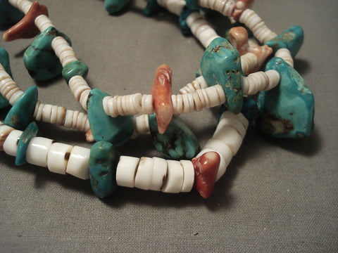 Earlier 1900's Vintage Santo Domingi Turquoise And Shell Necklace