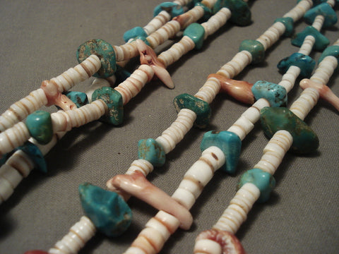 Earlier 1900's Vintage Santo Domingi Turquoise And Shell Necklace