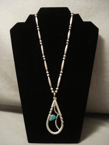 The Largest Teardrop Turquoise Silver Pendant Necklace Old