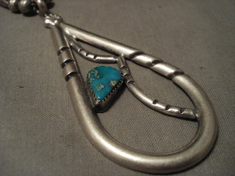 The Largest Teardrop Turquoise Silver Pendant Necklace Old