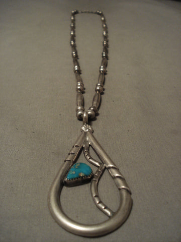 The Largest Teardrop Turquoise Silver Pendant Necklace Old