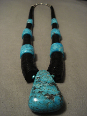 189 Grams Huge Santo Domingo Spiderweb Chunk Turquoise Necklace