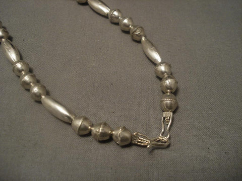 Xxl Vintage Zuni Thunderbird Dancer Silver Bead Necklace