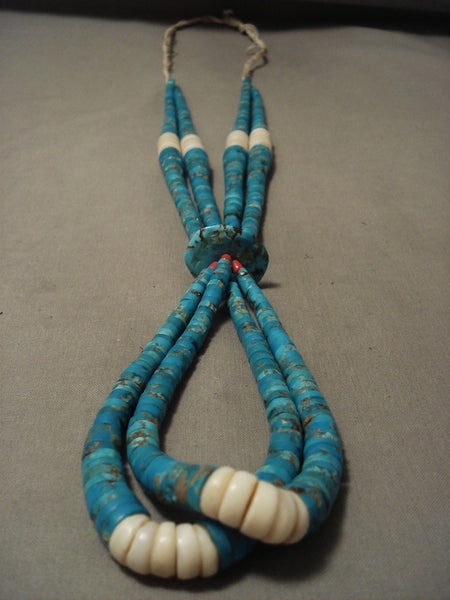 One Of The Best Vintage Navajo Blue Gem Turquoise Heishi Necklace